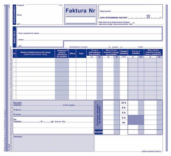 FAKTURA VAT 2/3 A4 WIELOKOPIA 100-2E