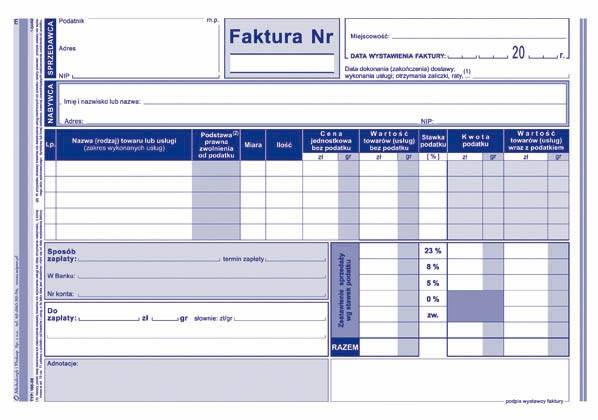 FAKTURA VAT A5 WIELOKOPIA 100-3E