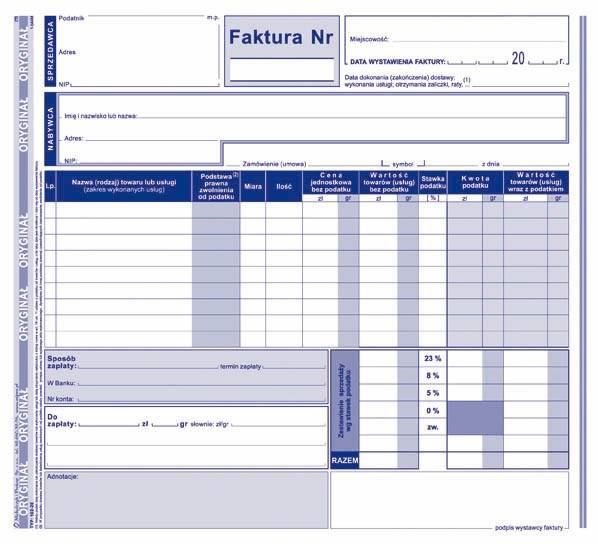 FAKTURA VAT 2/3 A4 PEŁNA 102-2E