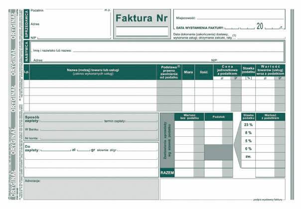 FAKTURA VAT BRUTTO A5 POZIOM - UPROSZCZONA 123-3E
