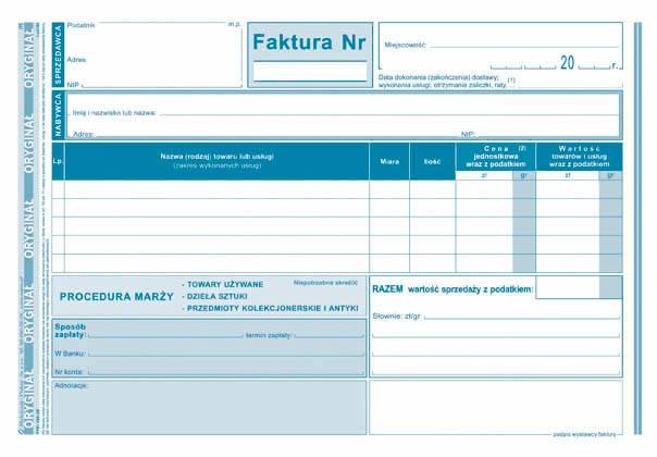 FAKTURA  A5 PROCEDURA MARŻY  195-3E