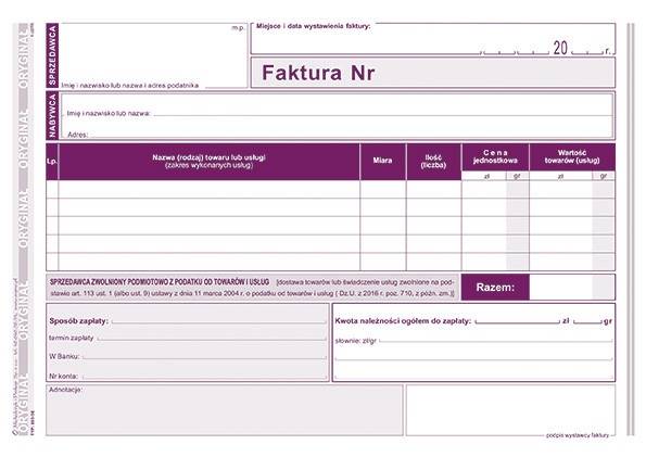FAKTURA DLA POD. ZWOL. Z POD. A5 POZIOMA 203-3E