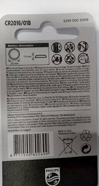 Bateria CR2016 3V litowa, Philips