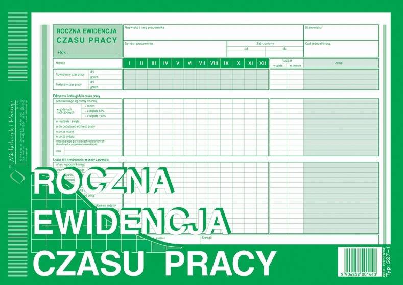 ROCZNA EWID. CZASU PRACY 527-1