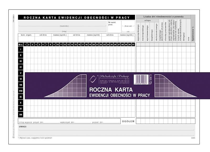 ROCZNA KARTA OBECNOŚCI A-5 50SZT 508-3