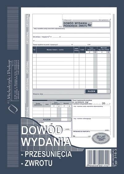 dw dowód wydania-przesunięcia-zwrot 316-3