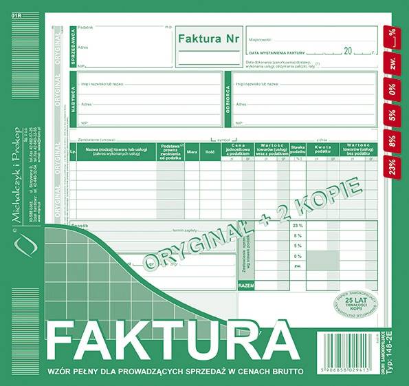 FAKTURA 2/3 A4 (O-2K) PŁATNIK/ODBIORCA 148-2E