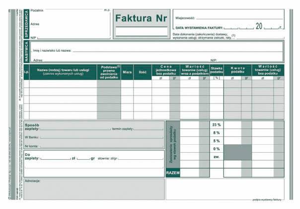 FAKTURA VAT WZÓR PEŁNY A5 140-3E WIELOKOPIA