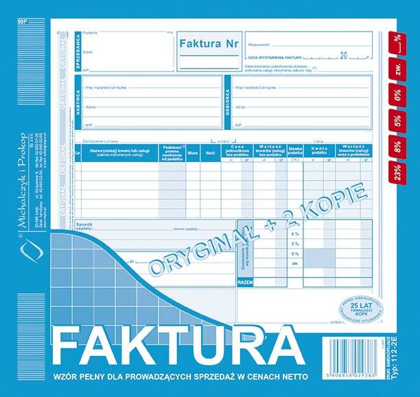 FAKTURA 2/3 A4 (O+2K)-PŁATNIK/ODB. 112-2E