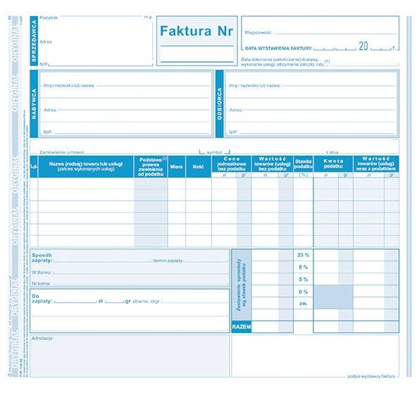 FAKTURA 2/3 A4 (O+2K)-PŁATNIK/ODB. 112-2E