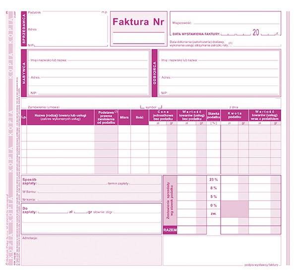 FAKTURA 2/3 A4 (O+2K)-PŁATNIK/ODB. 112-2E