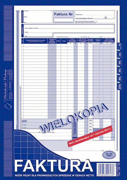 faktura Vat A4 100-1E wielokopia