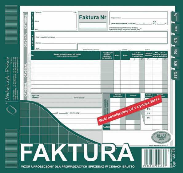 FAKTURA VAT BRUTTO UPROSZCZONA 2/3 A4 122-2E