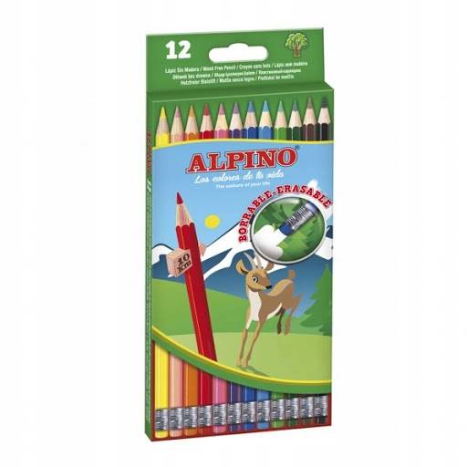 ALPINO Kredki ERASABLE ołówkowe z gumką 12 k