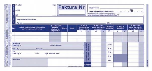 FAKTURA VAT 1/3 A4 (PEŁNA) NOWA 105-8E