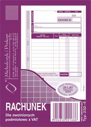 RACHUNEK DLA ZW. Z VAT A6 PION 232-5