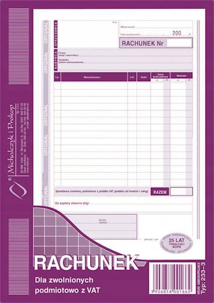 RACHUNEK A5 DLA ZW. Z VAT PION 233-3