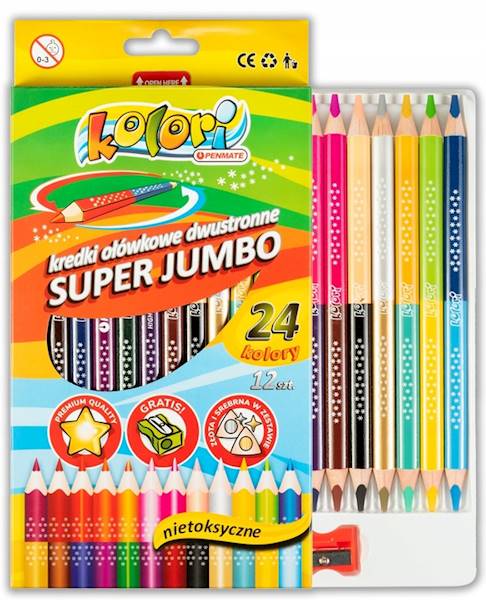 KREDKI KOLORI PREMIUM OŁÓWKOWE TRÓJK JUMBO 24KOL.