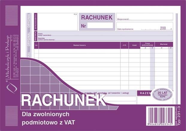 RACHUNEK A5  DLA ZW.Z VAT POZIOM 231-3