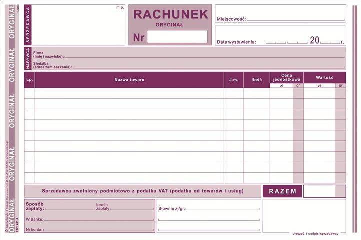RACHUNEK A5  DLA ZW.Z VAT POZIOM 231-3