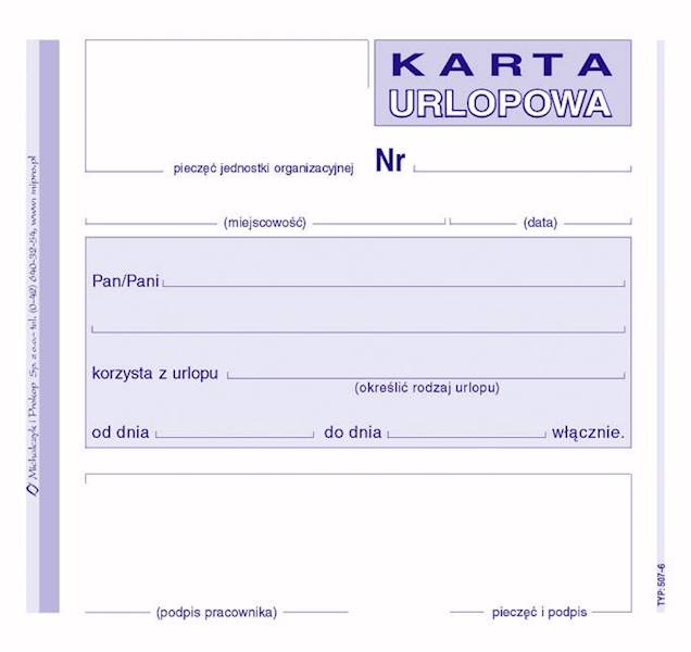KARTA URLOPOWA 2/3 A-6 507-6