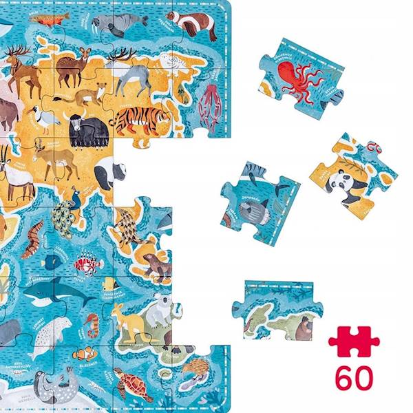 CzuCzu CzuCzu Puzzlove Mapaswiata - Zwierzeta 60 e
