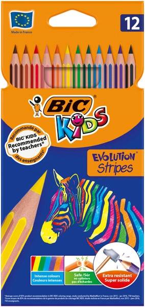Kredki 12-kol. Evolution Stripes, BiC