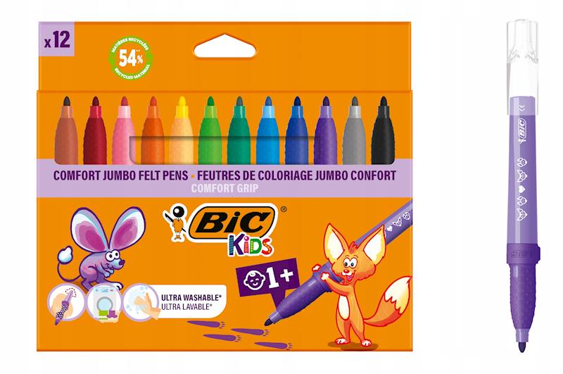 Flamastry 12-kol. Kids Comfort Grip Jumbo, BiC