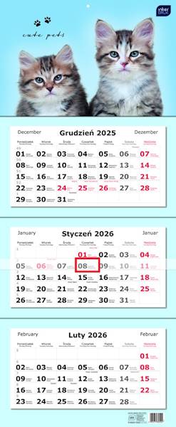 KALENDARZ TRÓJDZIELNY 82,5X34CM KOTY 26