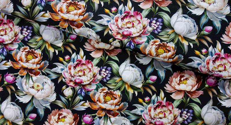 MARKIZOWY peonie na czerni