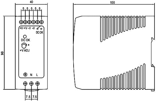 MDR-40-48 Zasilacz na szynę DIN 48V 0,83A 