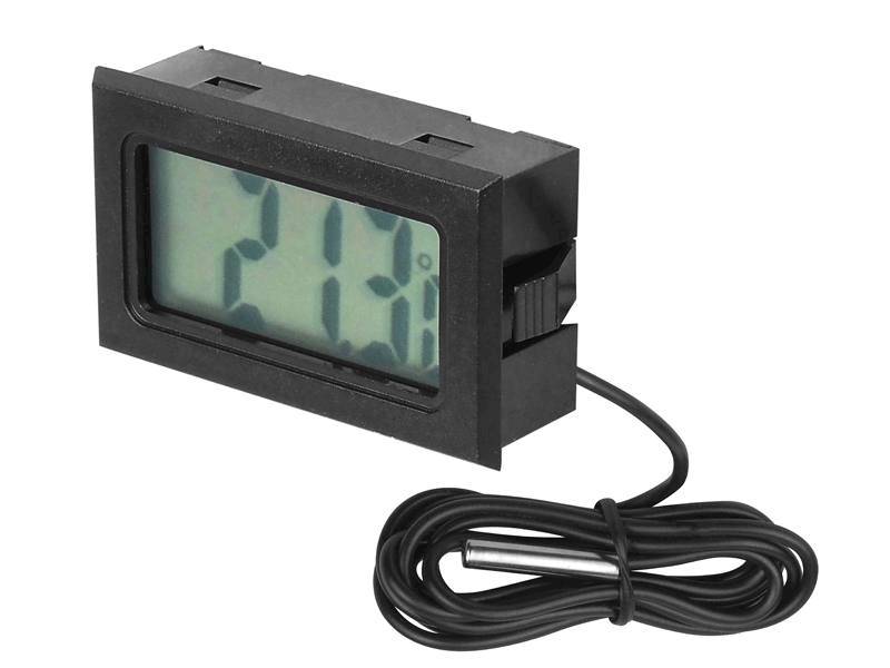 Panelowy termometr -50C do 100C z sondą czarny