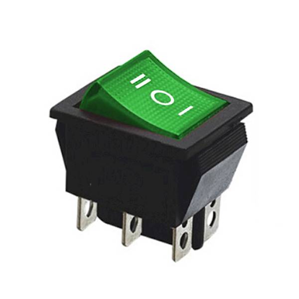 Przełącznik KCD4 ON-OFF-ON 6pin zielony