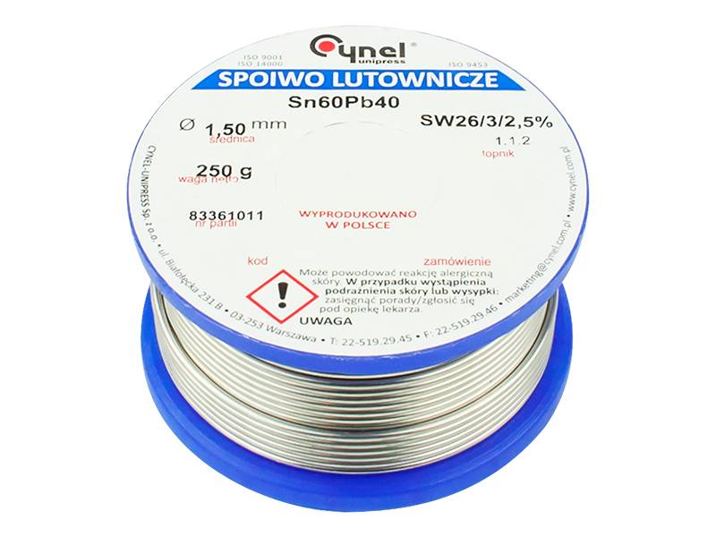 Cyna 1,50mm 250g, Tinol Sn-60% Pb-40%, Cynel
