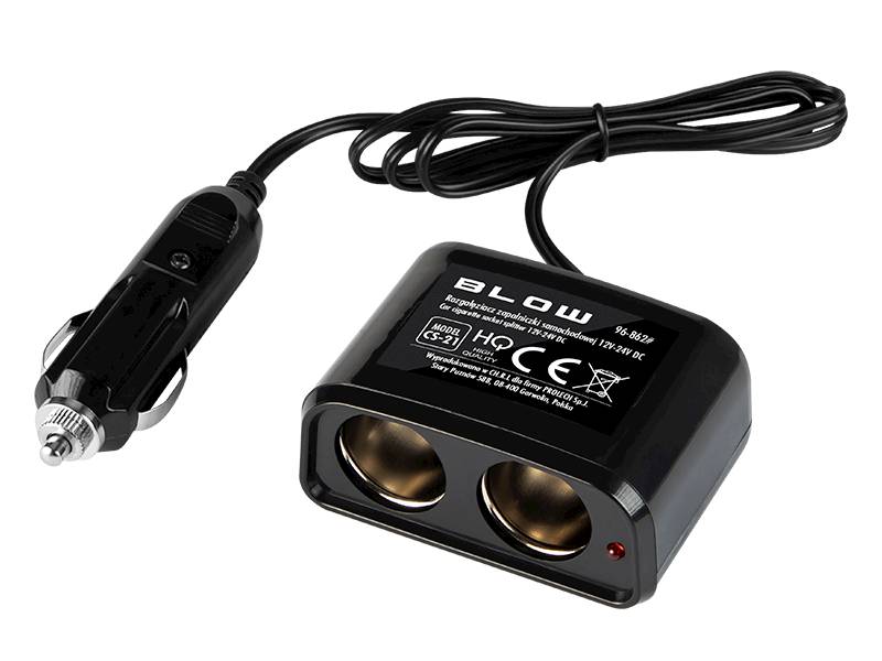 Rozgałęźnik gniazda zapalniczki x2 z kablem 