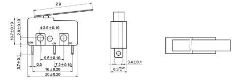 Przełącznik krańcowy midi dźwignia 29mm 