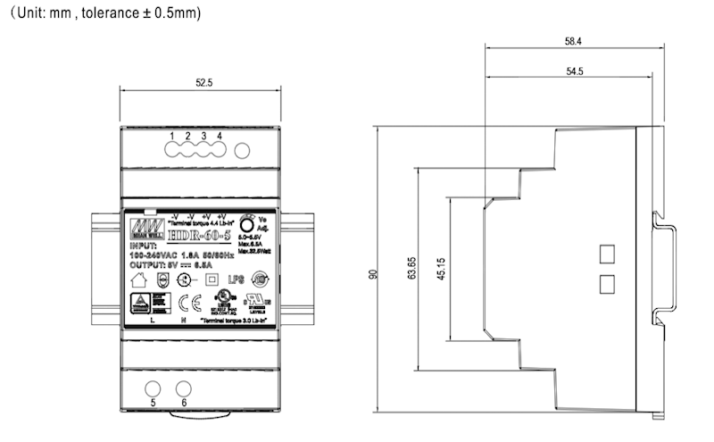 HDR-60-24 Zasilacz na szynę DIN 24V 2,5A