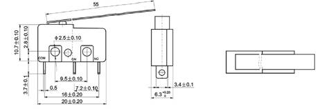 Przełącznik krańcowy midi dźwignia 55mm 