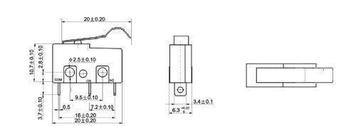 Przełącznik krańcowy midi dźwignia 20mm 