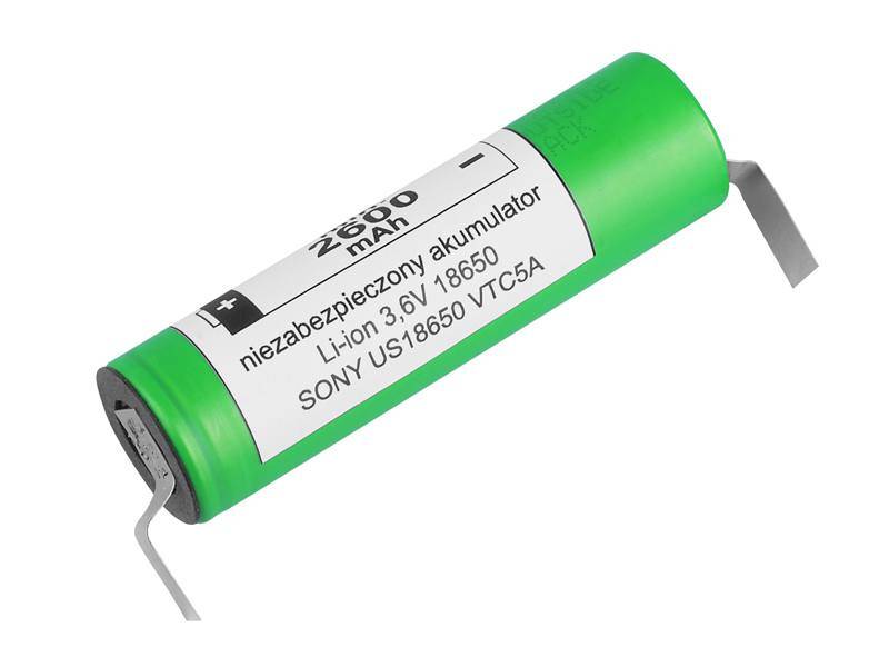 18650 2600mAh Li-ion; 3,6V; 18,35x65,20mm Sony bla