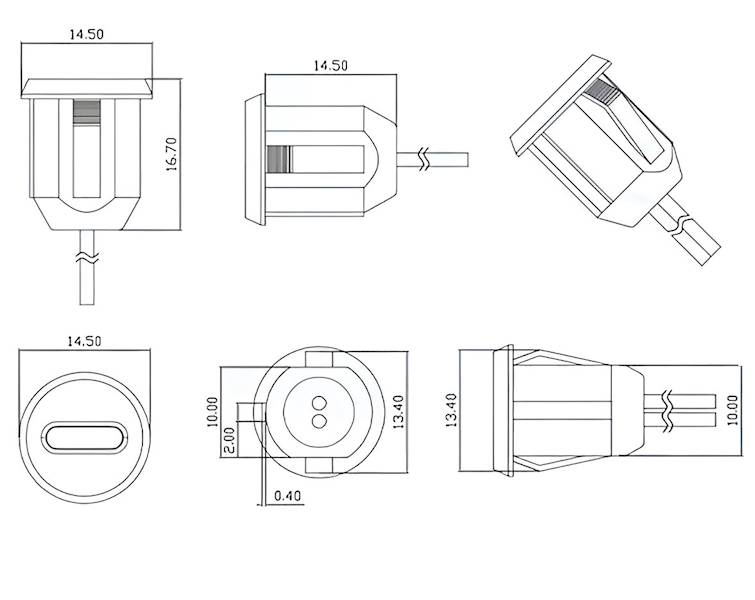 USB-C gniazdo okrągłe 4 przewody do obudowy 