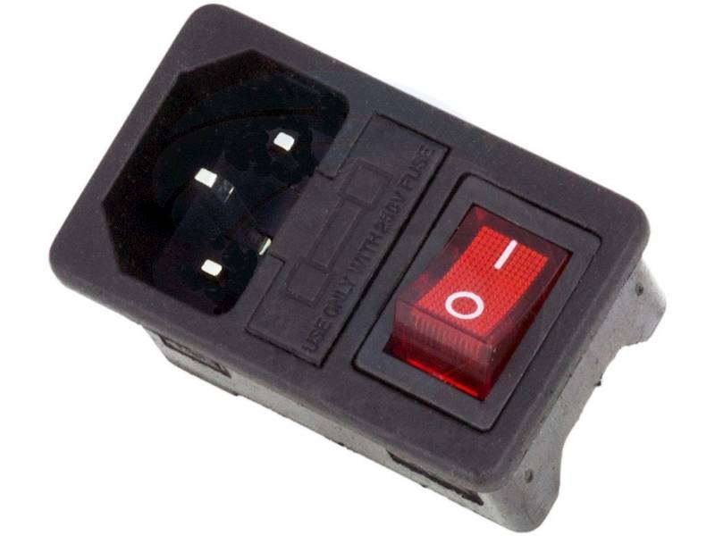 IEC Gniazdo zasilające AC męskie z bez. i wył.
