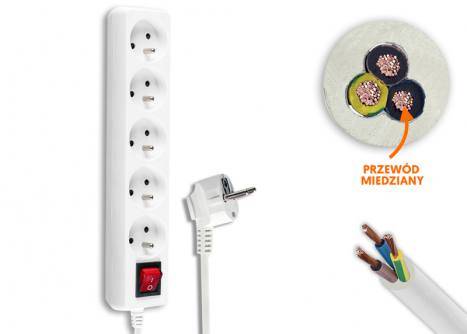 Przedłużacz 5G 1,5m z wyłącznikiem biały