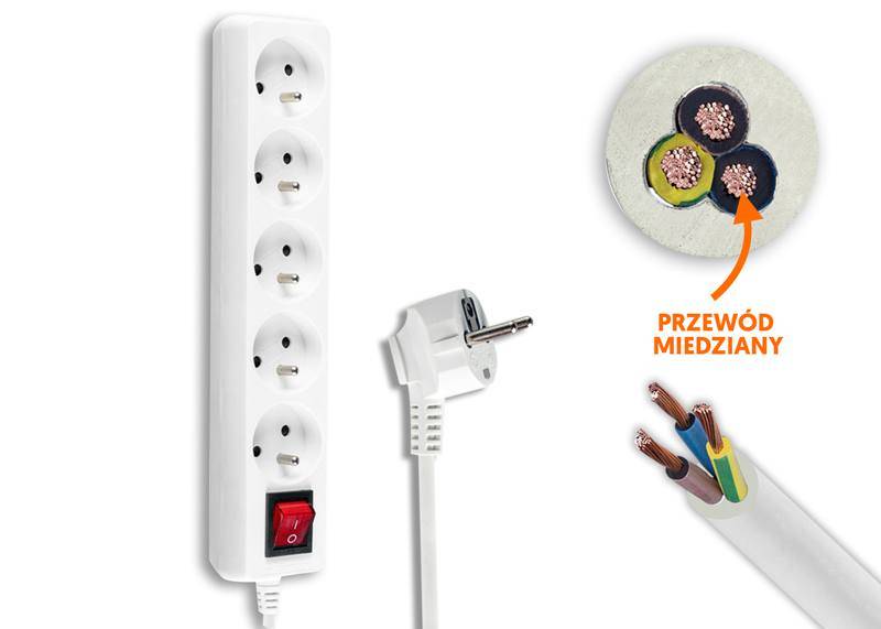 Przedłużacz 5G 3m z wyłącznikiem biały