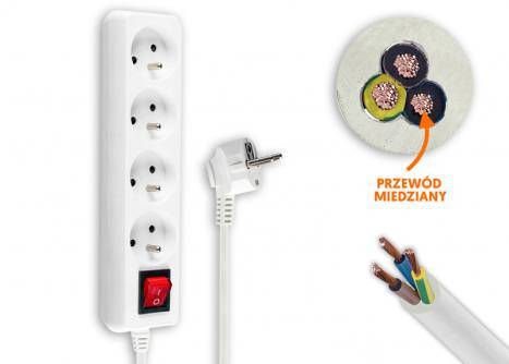 Przedłużacz 4G 1,5m z wyłącznikiem biały