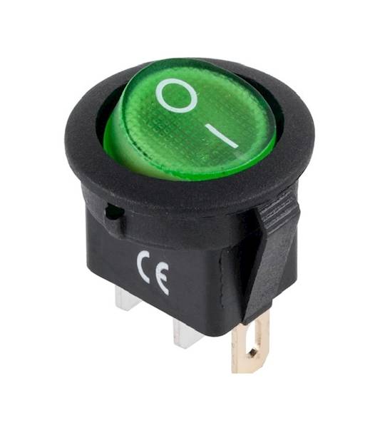 Przełącznik okrągły fi=20 ON-OFF 3pin 12V zielony 