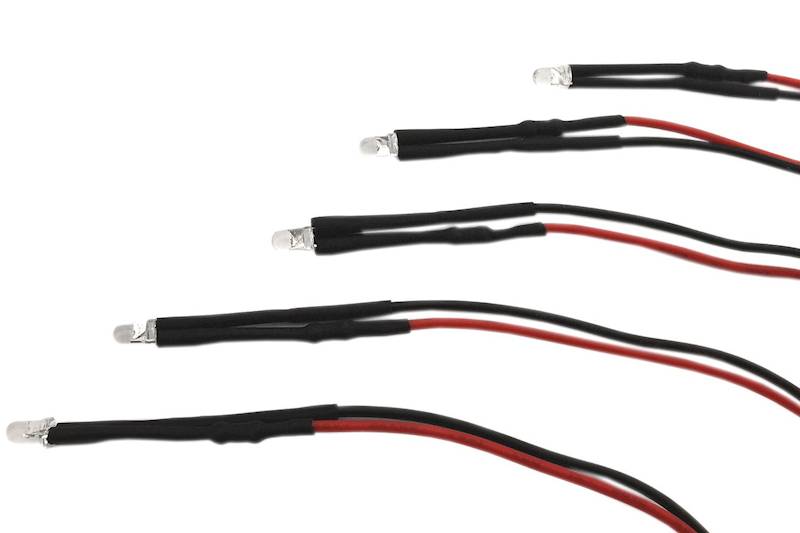 Dioda LED 12V dc 3mm  biały clear z przewodem 20cm