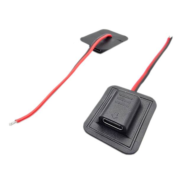 USB-C gniazdo 2 przewody przyklejane do obudowy 