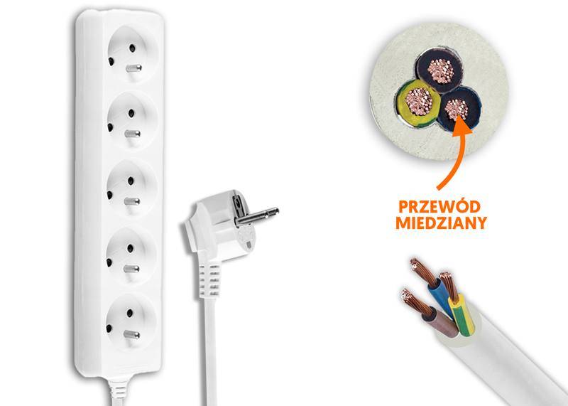 Przedłużacz 5G 5m biały