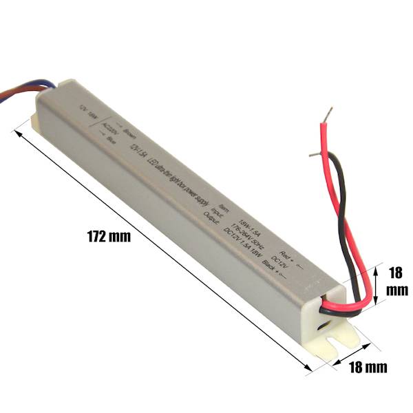 12Vdc  1,5A Zasilacz 18W 178x18x18 IP20